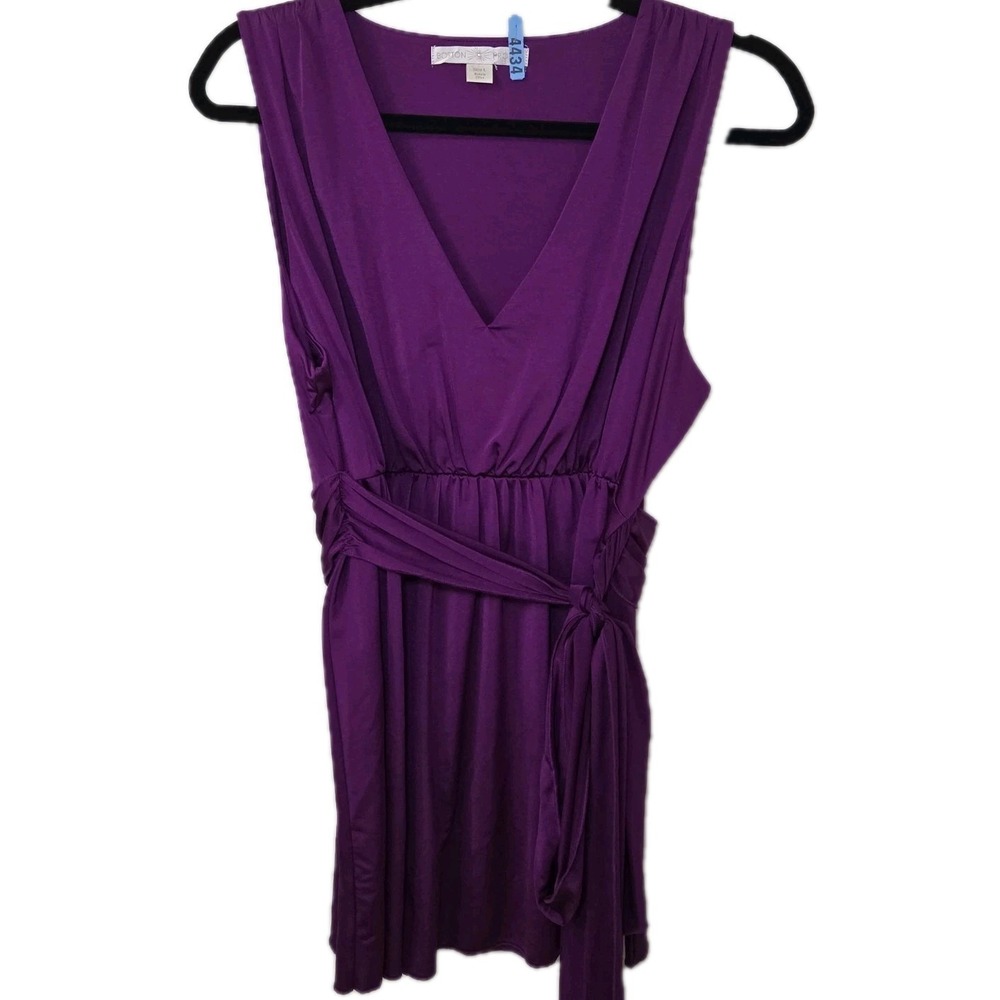 Boston Proper Purple V Neck Wrap Tie Waist Sleeveless Top Womens L Stretch